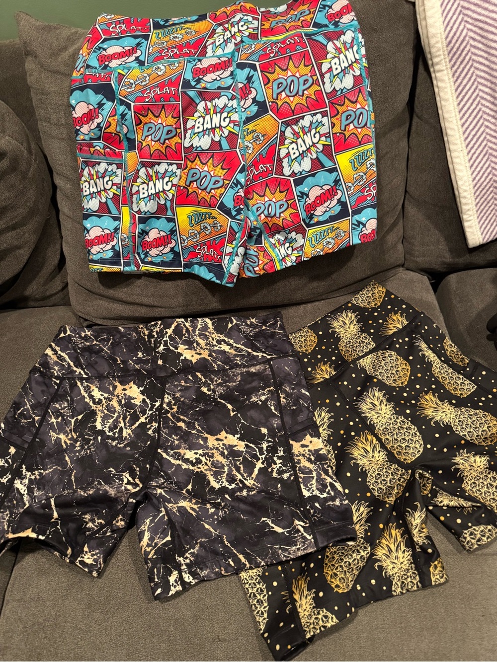 Constantly Varied Gear Women 3 pair Shorts - Blk Lightning, Comic Pop, Gold 🍍